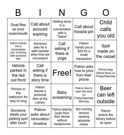 Chadron Public Library Staff Bingo Card