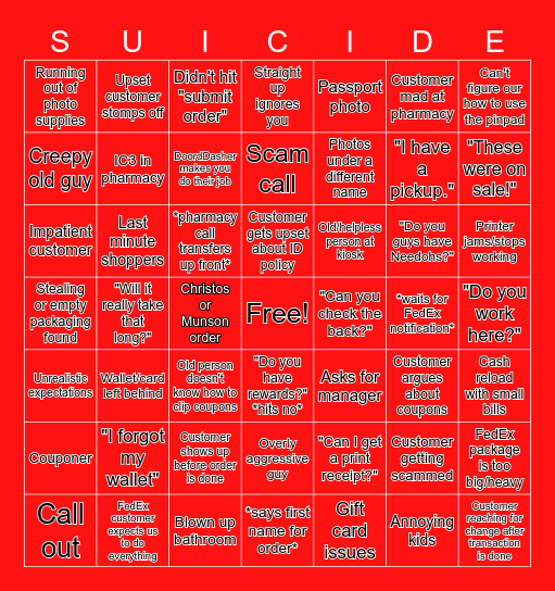 Walgreens Bingo Card