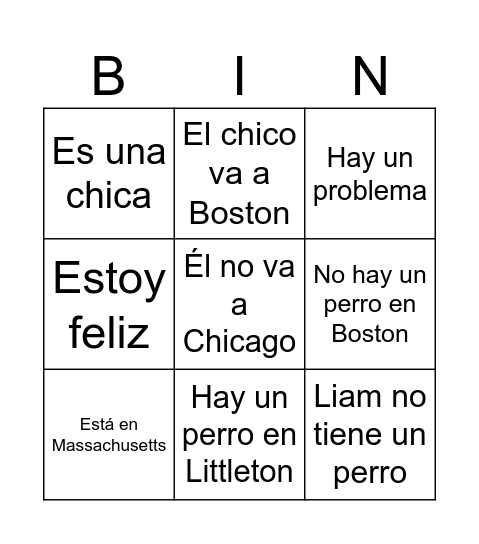 Liam y El elefante Bingo Card