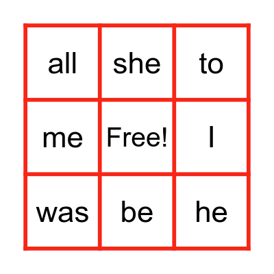 TRICKY WORDS 1-12 Bingo Card