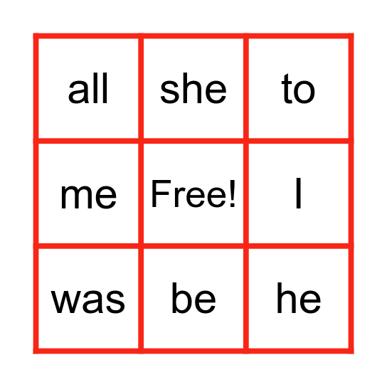 TRICKY WORDS 1-12 Bingo Card