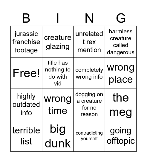 slop bingo Card