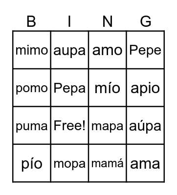 PALABRAS CON M Y P Bingo Card