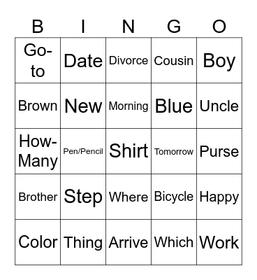 Untitled Bingo Card