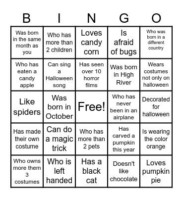 Halloween Lets Get To Know You Bingo Card