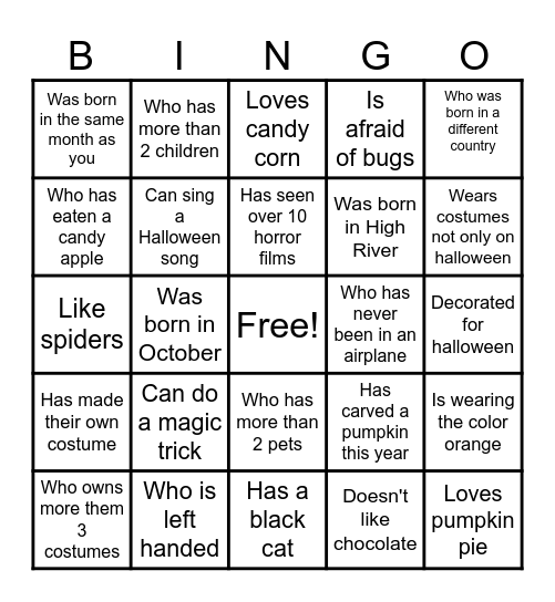 Halloween Lets Get To Know You Bingo Card