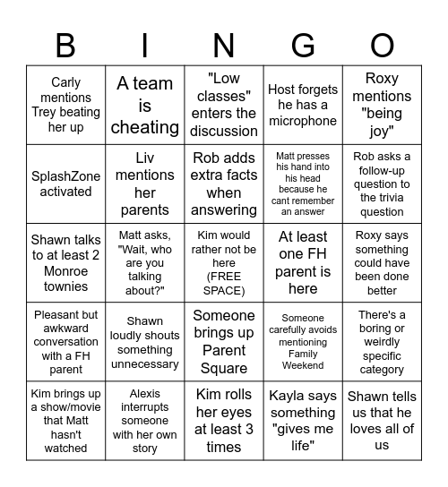 Secret Bingo Card