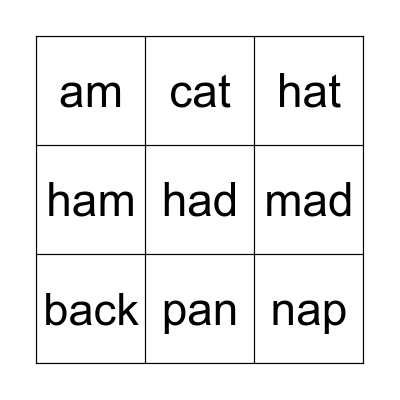 A words Bingo Card