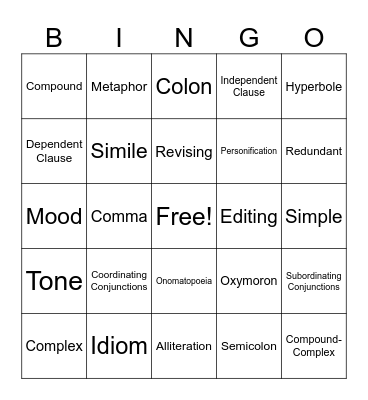 English I Review (1st 9-weeks) Bingo Card