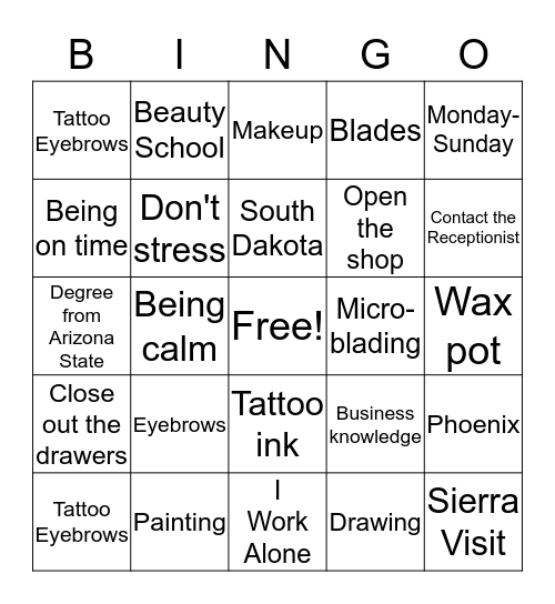 Career Bingo Card