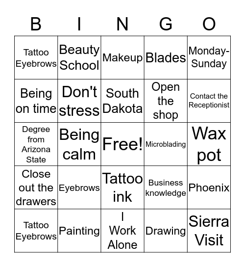 Career Bingo Card