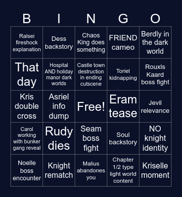 MY deltarune chapter 6 predictions Bingo Card