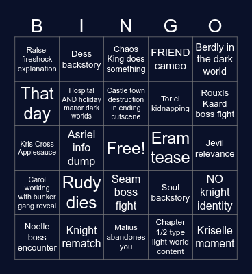 MY deltarune chapter 6 predictions Bingo Card