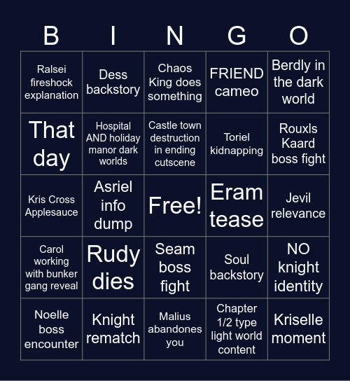 MY deltarune chapter 6 predictions Bingo Card