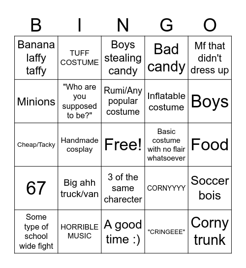 Trunk or treat 2026 bingo card 🤑 Bingo Card