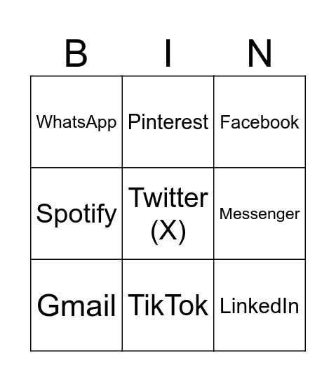 Social Networks Bingo Card