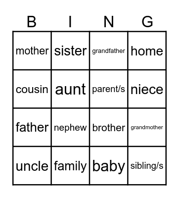 MY FAMILY Bingo Card