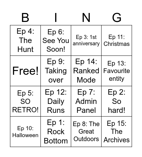 Doors Updates Bingo Card