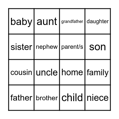 MY FAMILY Bingo Card