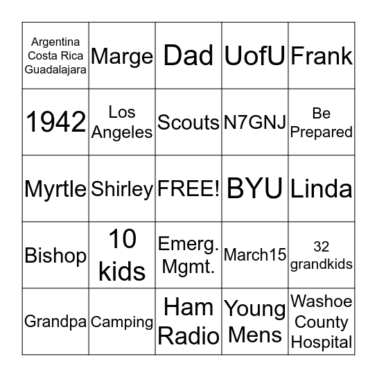 1942 BINGO Card