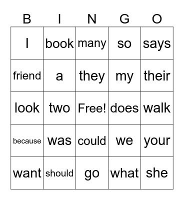 Heart Words List 1 Bingo Card