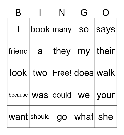 Heart Words List 1 Bingo Card