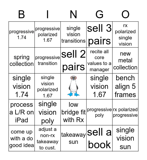 Warby Bingo March 2017 Bingo Card