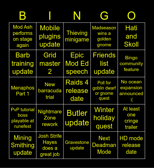 Runefest 2026 Bingo Card
