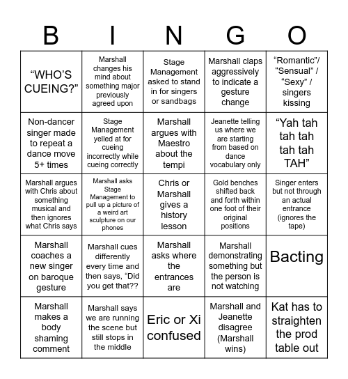 OA Rehearsal Bingo Card