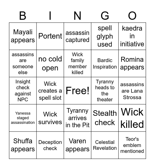 Shuffa Save Us [Critical Role 4.37] Bingo Card