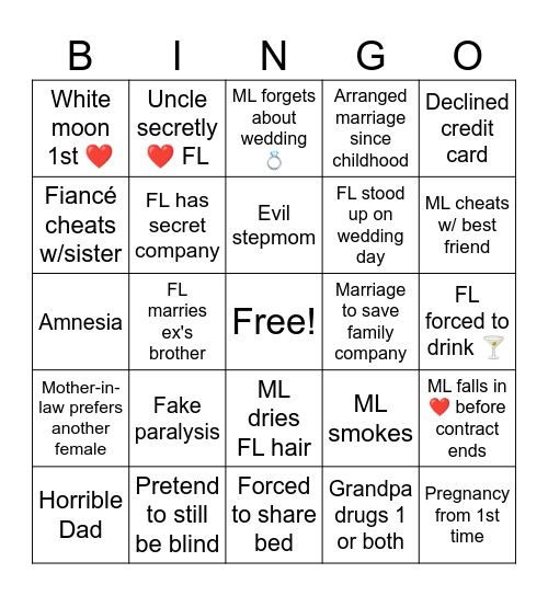 Chinese Drama Bingo Card