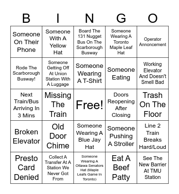 TTC Bingo - October 3rd Bingo Card