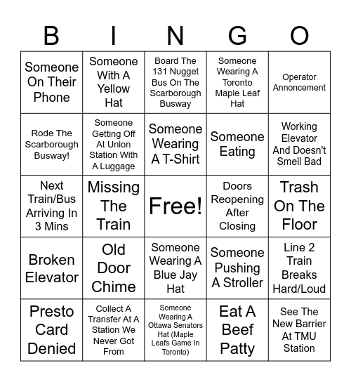 TTC Bingo - October 3rd Bingo Card