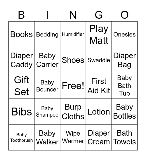 Baby Shower Bingo Card