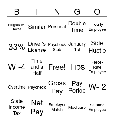 PAYCHECK BINGO Card