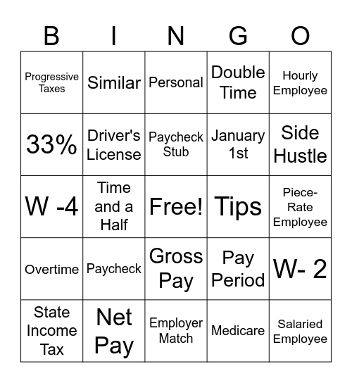 PAYCHECK BINGO Card