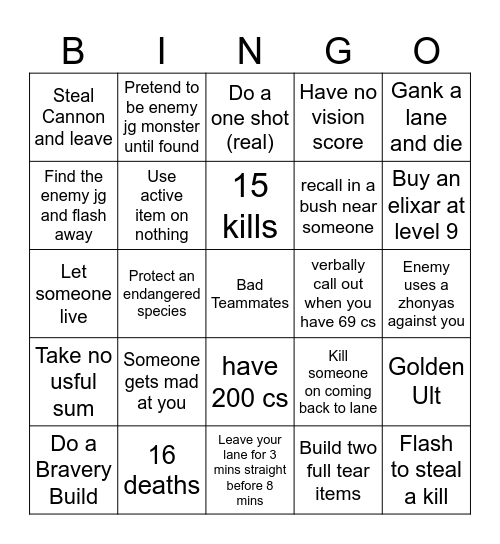 League of Legends Bingo Card