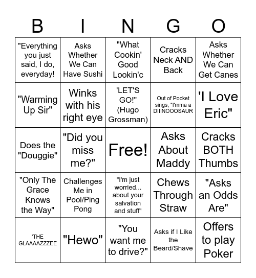 Ethan's Back 2 Cali Bingo Card