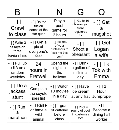 Ziglets Bingo Card