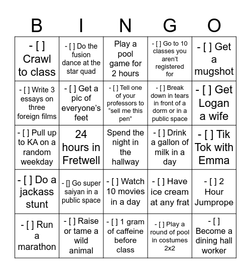 Ziglets Bingo Card