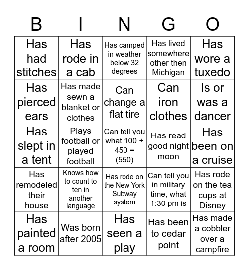 Ice Breaker Bingo Card