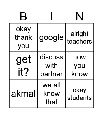 Bin Bingo Card