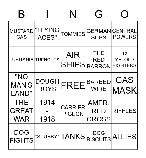 WORLD WAR I Bingo Card