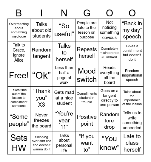 PSHE BINGOO Bingo Card