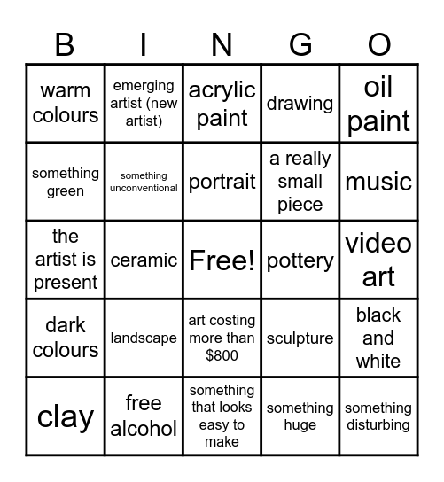 Art Bingo Card