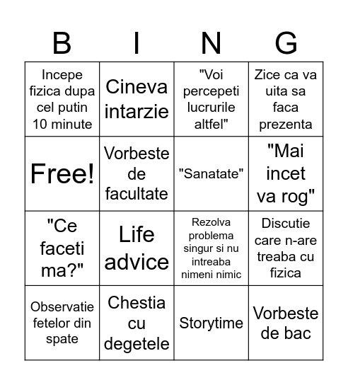 Bingo ora de fizica Bingo Card
