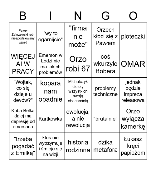 DAJESZ Z WĄTROBY Bingo Card