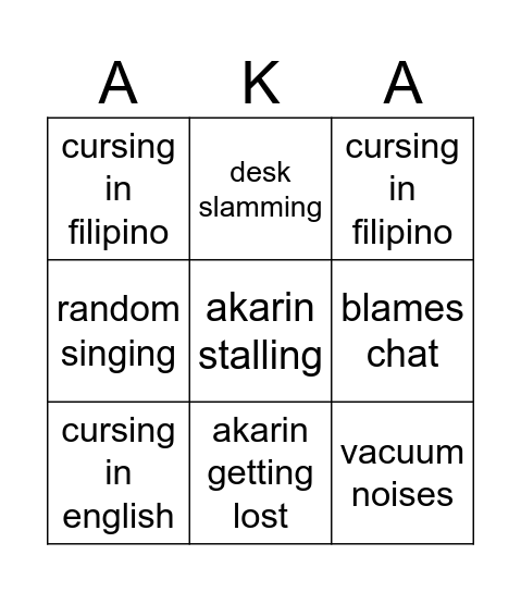 akarin horror stream bingo Card