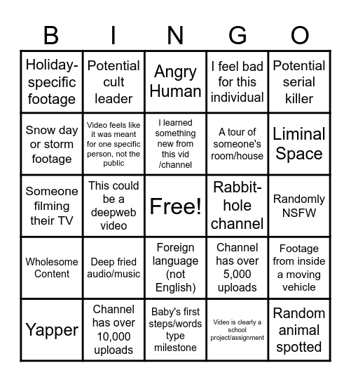Lost Media Bingo Card