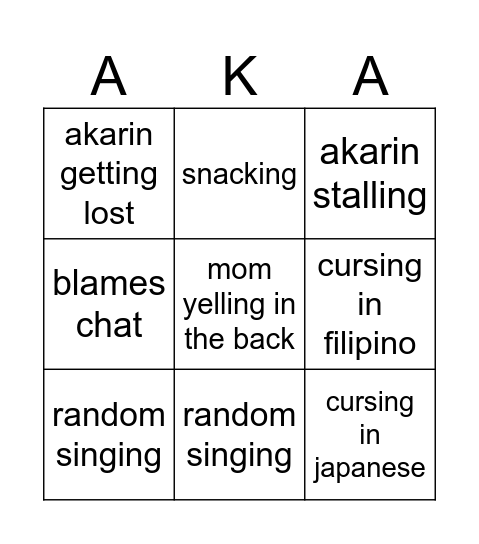 akarin horror stream bingo Card